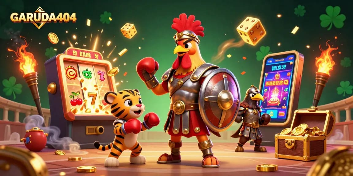 Experience winning thrills with GARUDA404's vibrant gaming scene featuring epic characters and jackpot excitement.