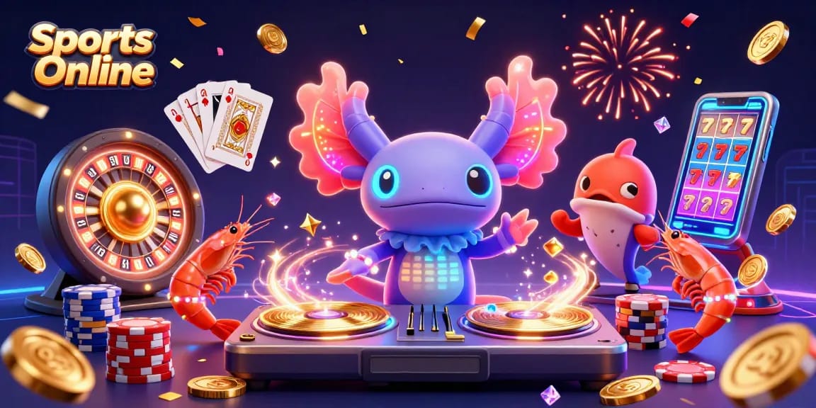 Join in the action of Sports Online with a vibrant axolotl DJ and thrilling gaming elements.