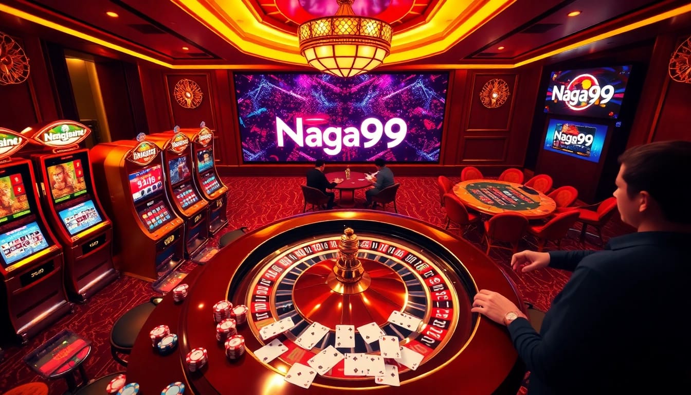 Naga99 players celebrating a big win at the online casino with vibrant slot machines and exciting gameplay.