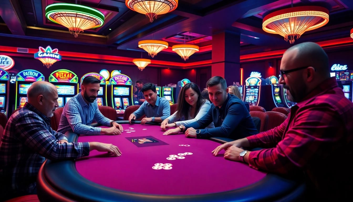 Mainkan kenangan4d di meja poker dengan pemain beragam dalam suasana kasino yang hidup.