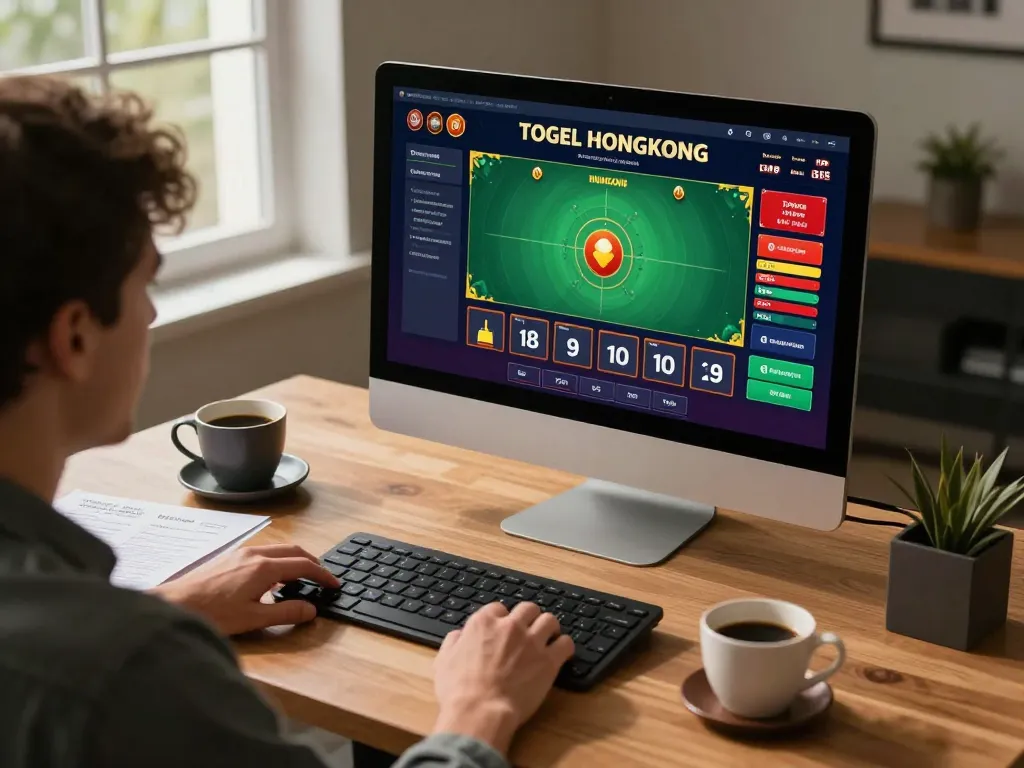 Togel hongkong online game interface with focused player placing a bet, showcasing a strategic gaming setup.