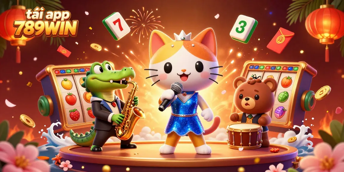 Engage in the excitement of tải app 789WIN, featuring vibrant characters and casino elements.