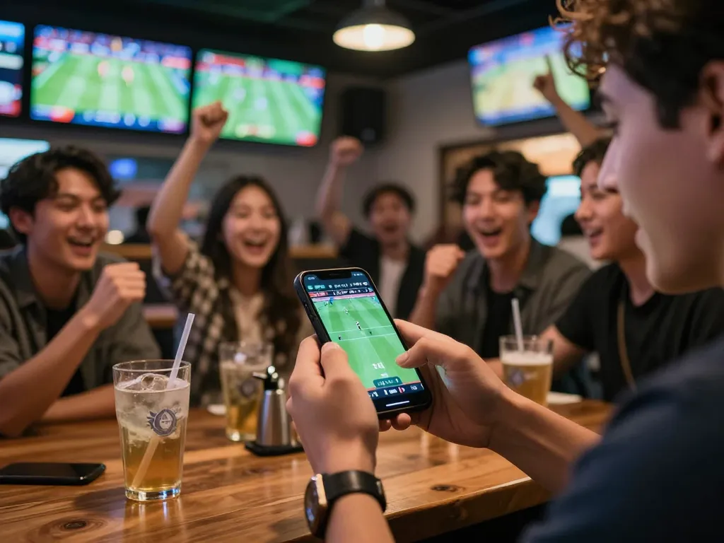 Bet on sports in a lively sports bar with friends using 78win mobile app