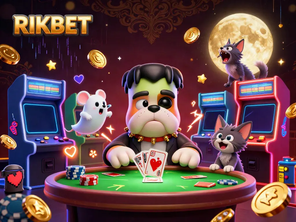 Experience thrilling gameplay at RIKBET with a vibrant 3D cartoon casino scene featuring unique characters.