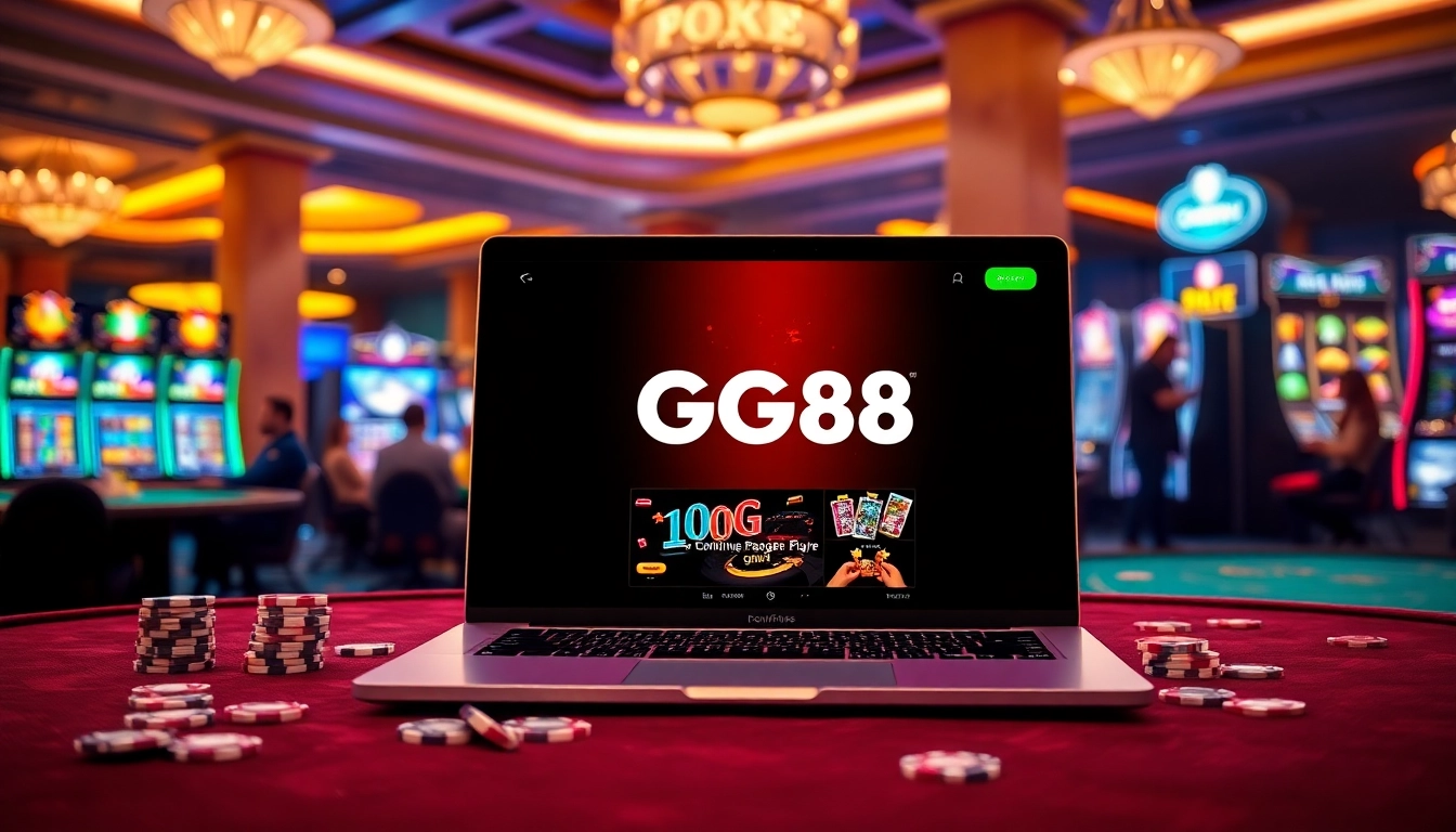 Players enjoying a vibrant GG88 online gaming experience with casino elements and colorful visuals.