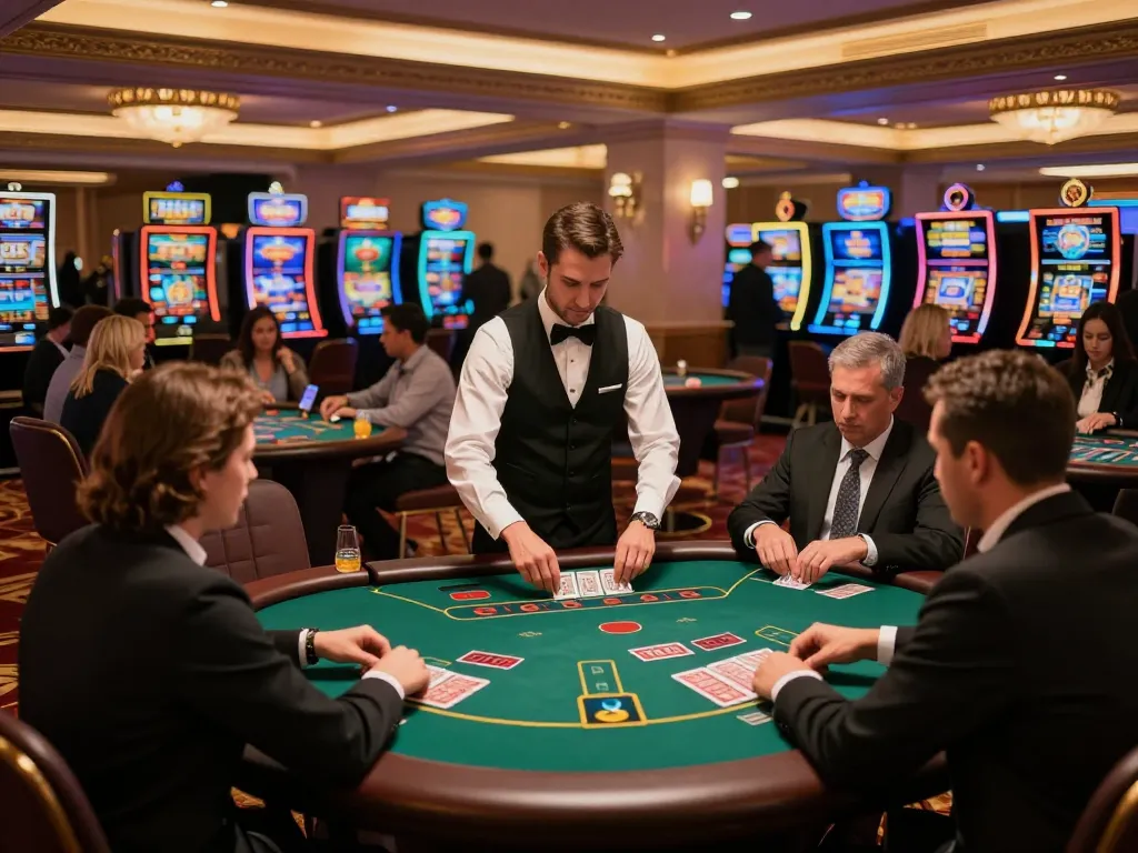 Players enjoying strategic blackjack gameplay at DH88 casino with vibrant ambiance.