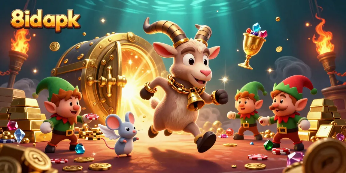 Experience winning on 8id apk with vibrant casino action featuring lively characters and treasure.