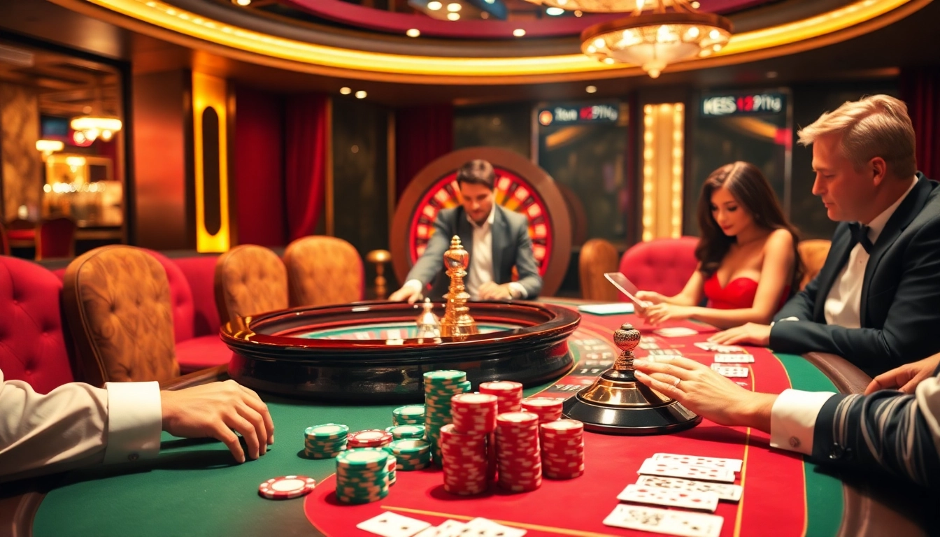 Players enjoying an exhilarating game at a luxury casino table with vibrant poker chips and S8 elements.