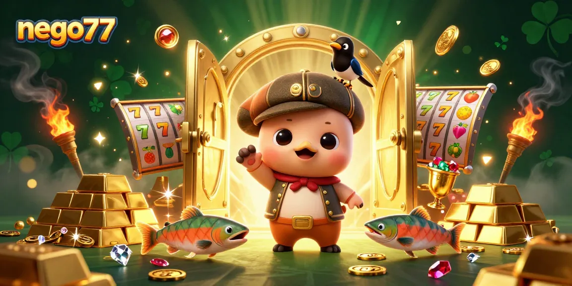 Experience winning excitement at nego77 with vibrant slot reels and playful characters.