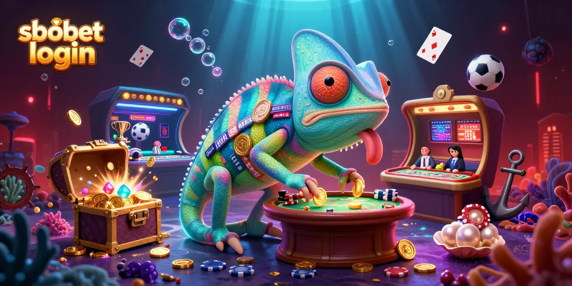 Experience sbobet login through a colorful chameleon amidst sports betting and casino action.
