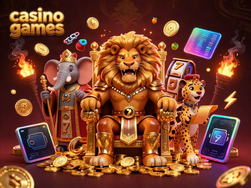 Engaging illustration depicting the vibrant world of casino games with majestic characters and dynamic game elements.