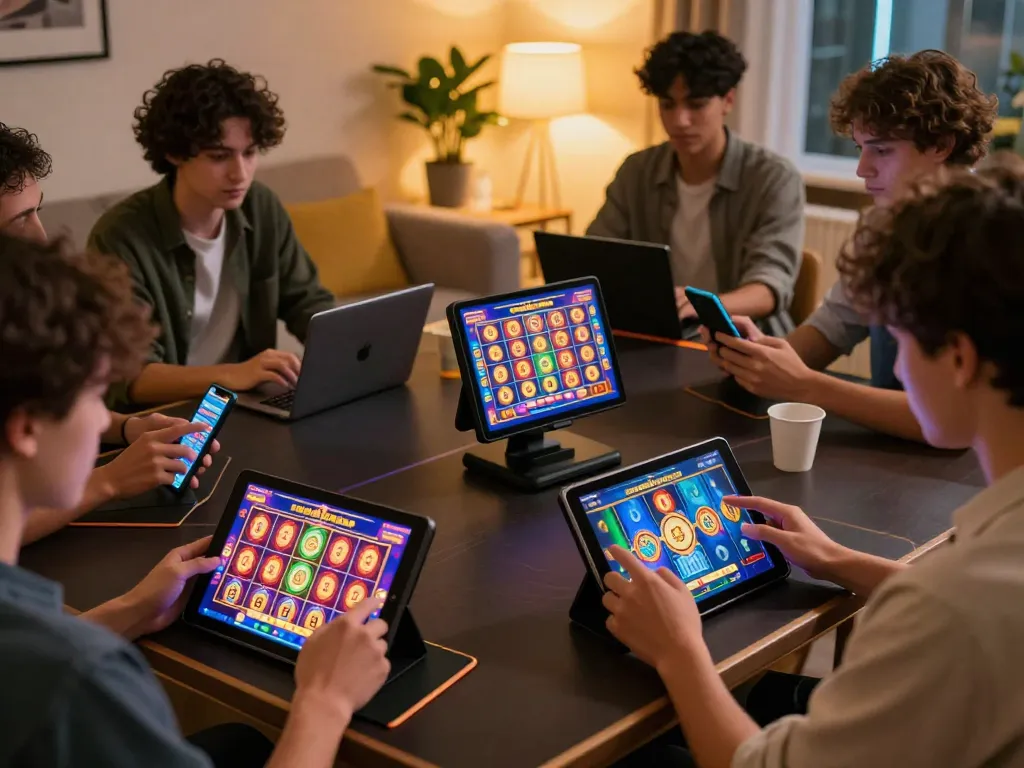 Experience exciting gameplay with LGOSUPER as players enjoy vibrant online slots on mobile devices in a cozy home setting.