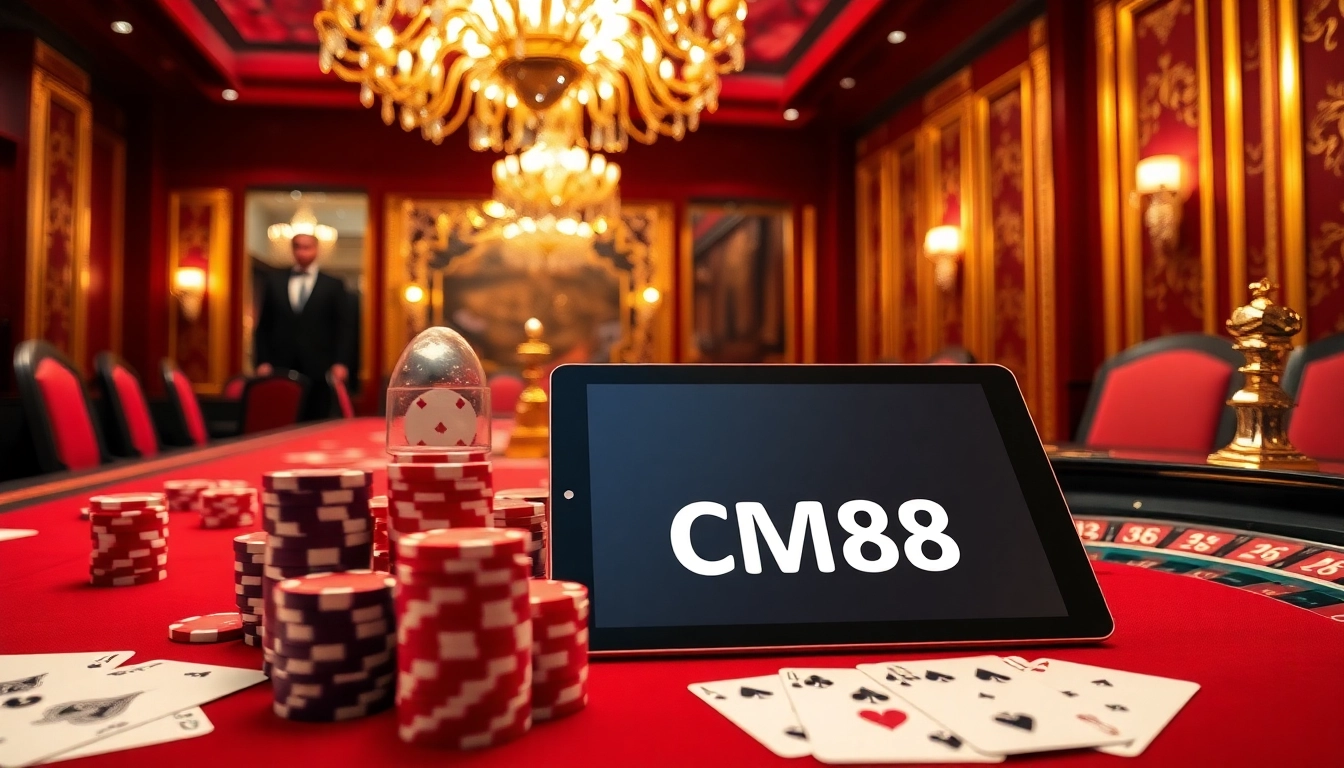 Experience the excitement of CM88 with vibrant poker chips and a luxurious roulette game.