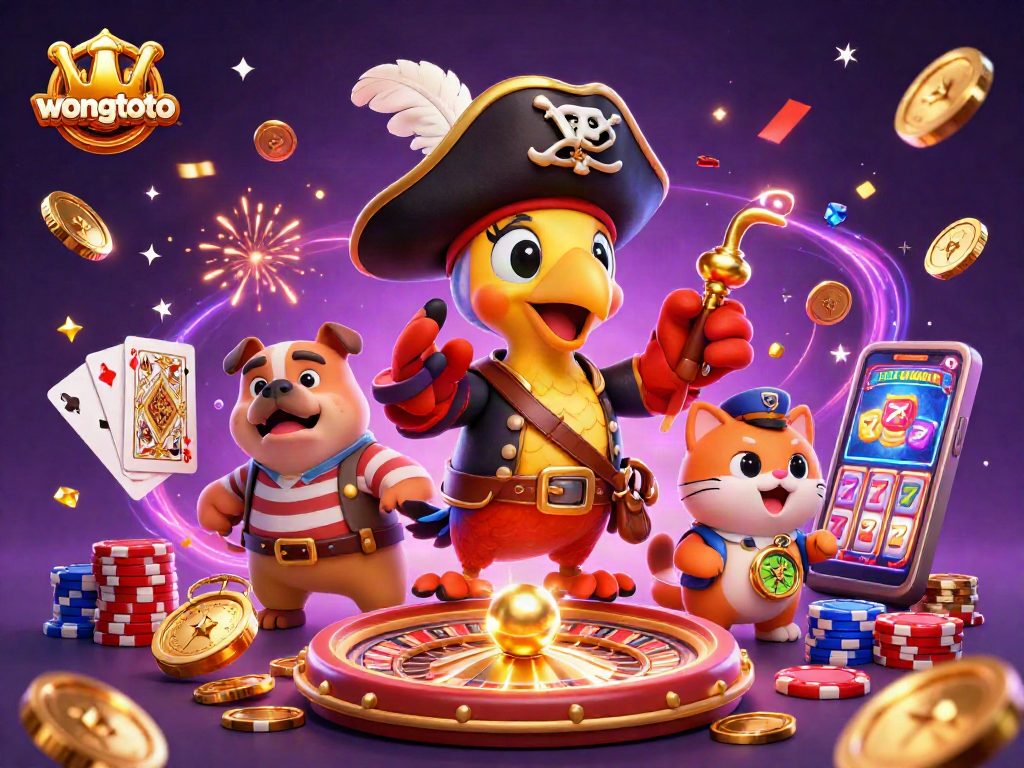 Experience strategic betting adventures with wongtoto's vibrant 3D pirate-themed casino illustration featuring iconic game elements.