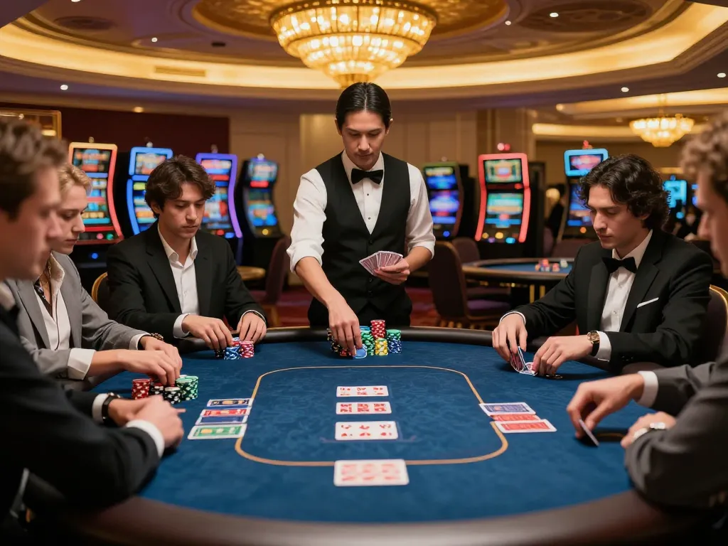Experience the excitement of tg88 poker gameplay at a luxurious casino table with engaged players.