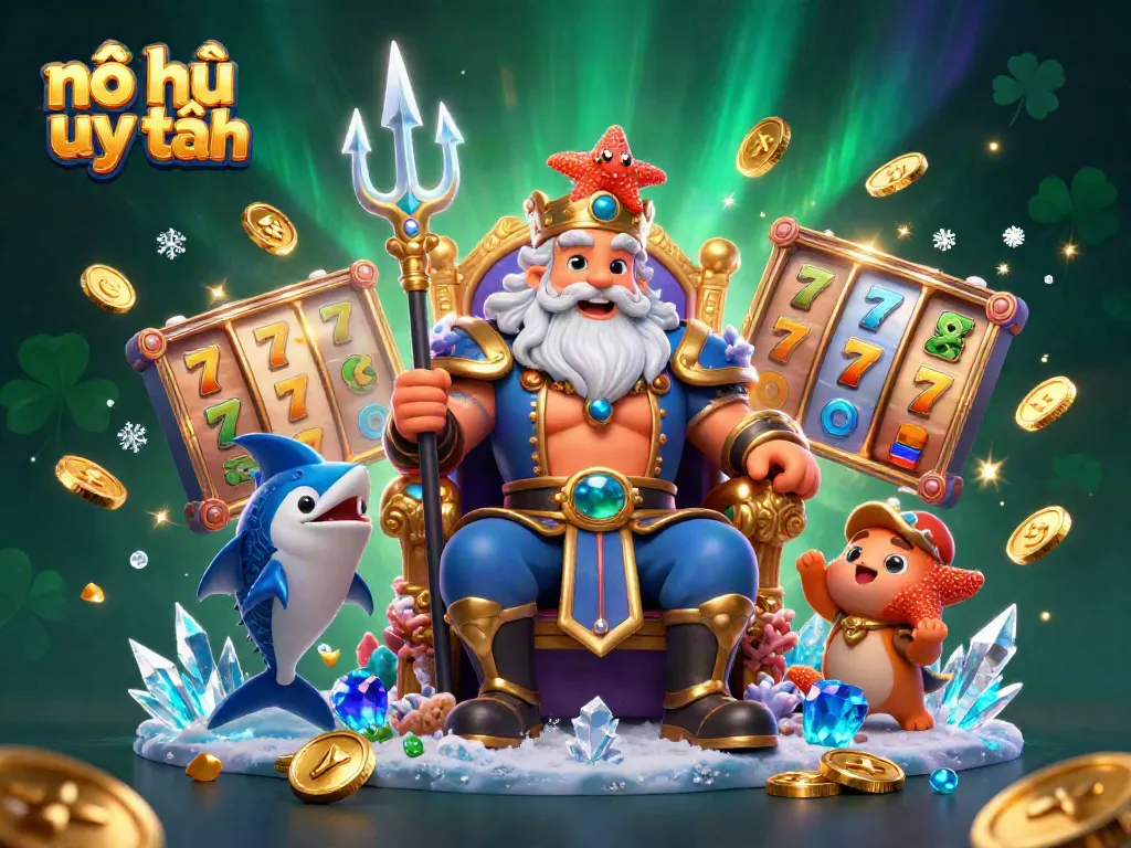Experience nổ hũ uy tín with Neptune and his samurai at a vibrant, dynamic casino scene.
