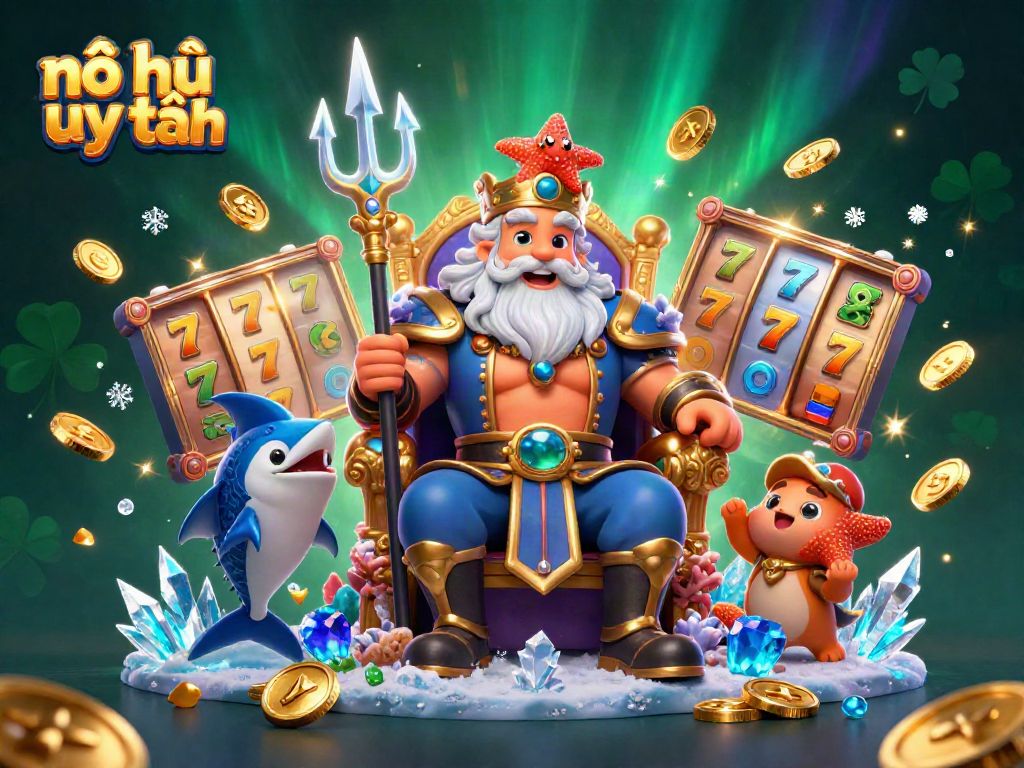 Experience nổ hũ uy tín with Neptune and his samurai at a vibrant, dynamic casino scene.