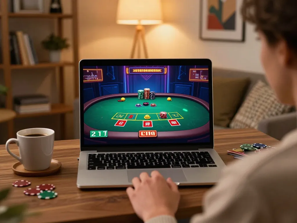 UGDEWA player enjoying a live dealer game in a cozy home setting while strategizing for better odds.