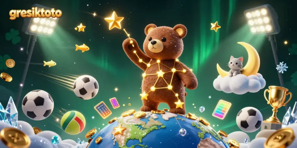 Experience the thrill of gaming with gresiktoto as constellation bear scoops coins from Earth.