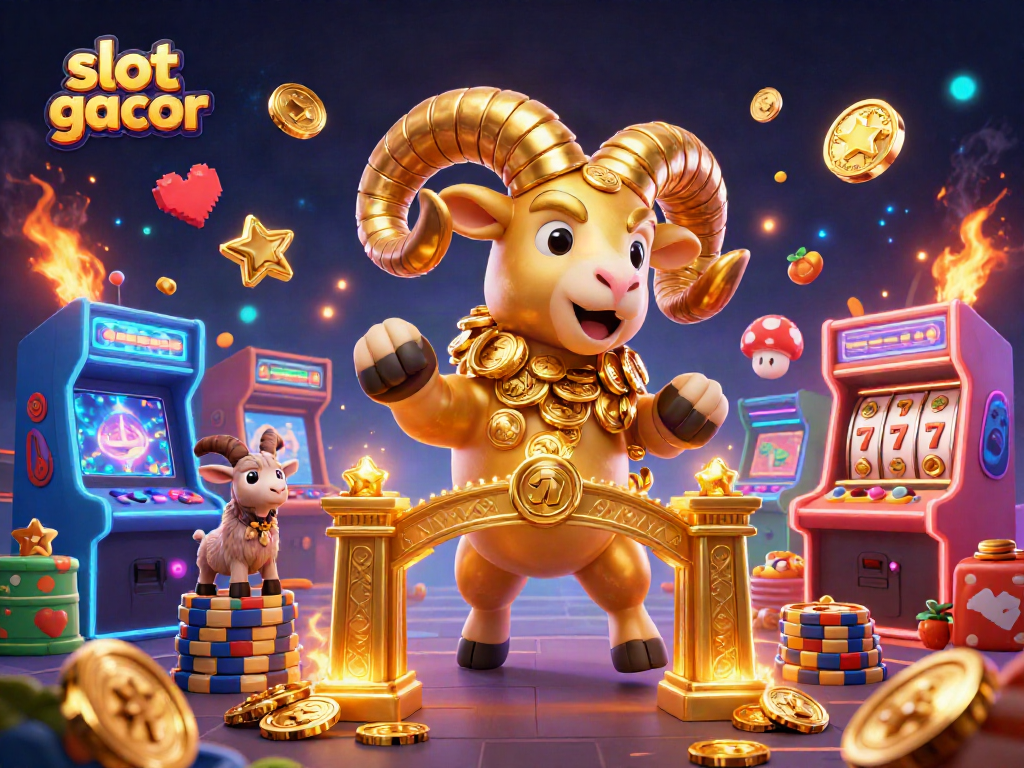 Menangkan slot gacor dengan simbol keberuntungan dan elemen permainan keceriaan di ilustrasi kasino.