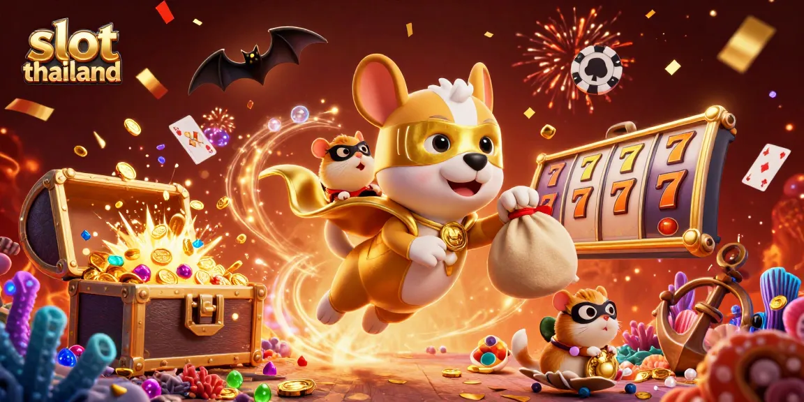 Experience thrilling slot thailand adventures with animated characters surrounded by casinos and rich decorations.