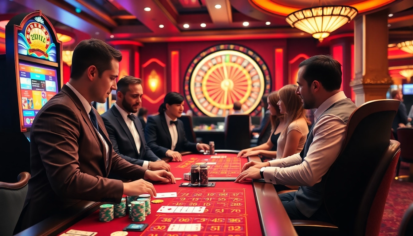 Pemain Emastoto menikmati suasana kasino yang mendebarkan di mesin slot yang penuh warna.