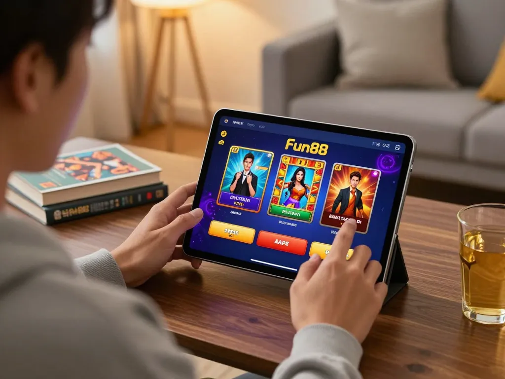 Engaging in thrilling gaming on the Fun88 casino app in a cozy home environment.