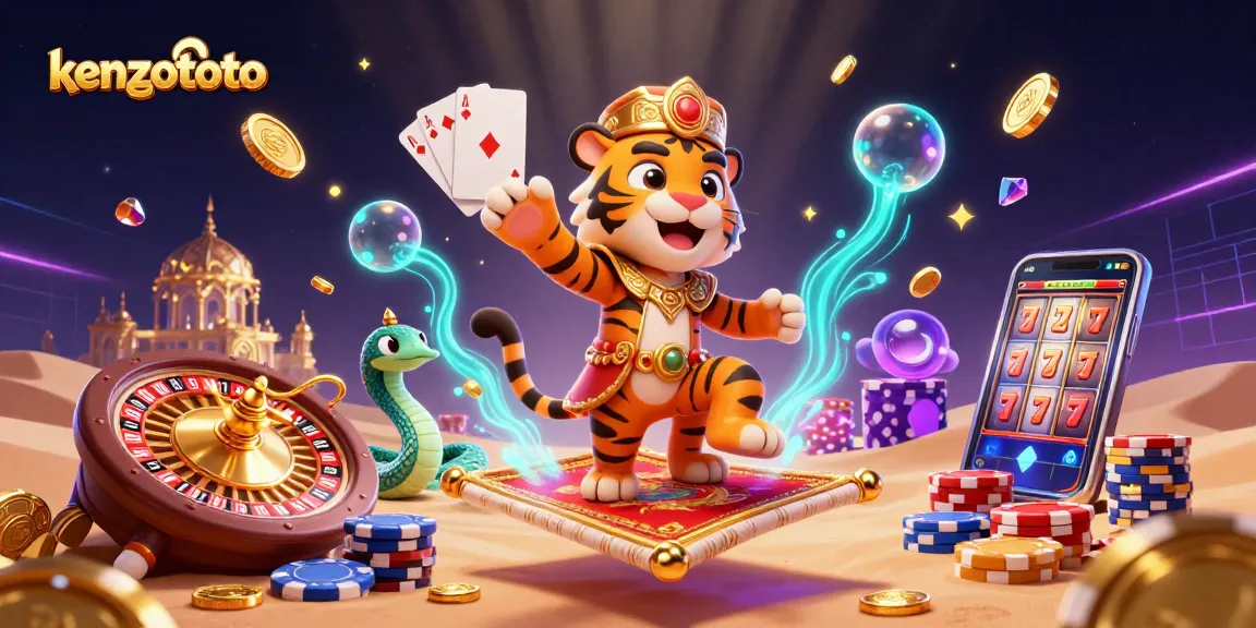 Engage in thrilling casino excitement with KENZOTOTO, featuring a vibrant 3D Arabian-themed scene.