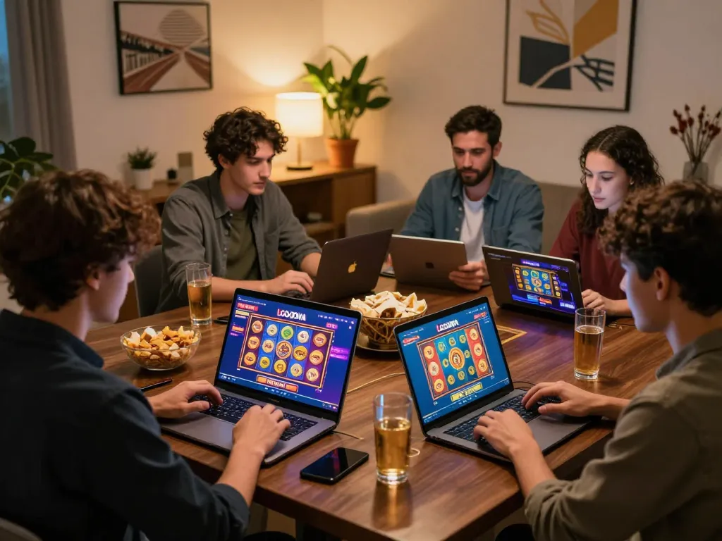 Engaging online casino gameplay on LGODEWA platform with friends strategizing together.
