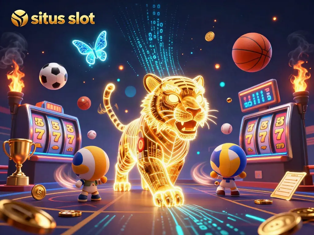 Menggenggam kemenangan di situs slot dengan simbol slot, jackpot, dan elemen kasino lainnya.