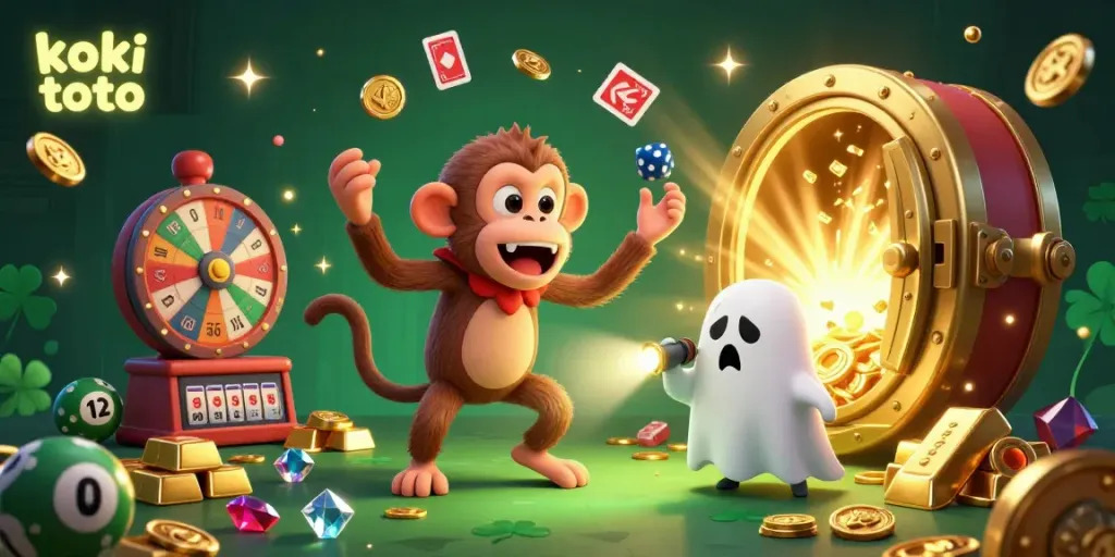 Permainan togel koki toto dengan karakter lucu dan elemen perjudian bercahaya.