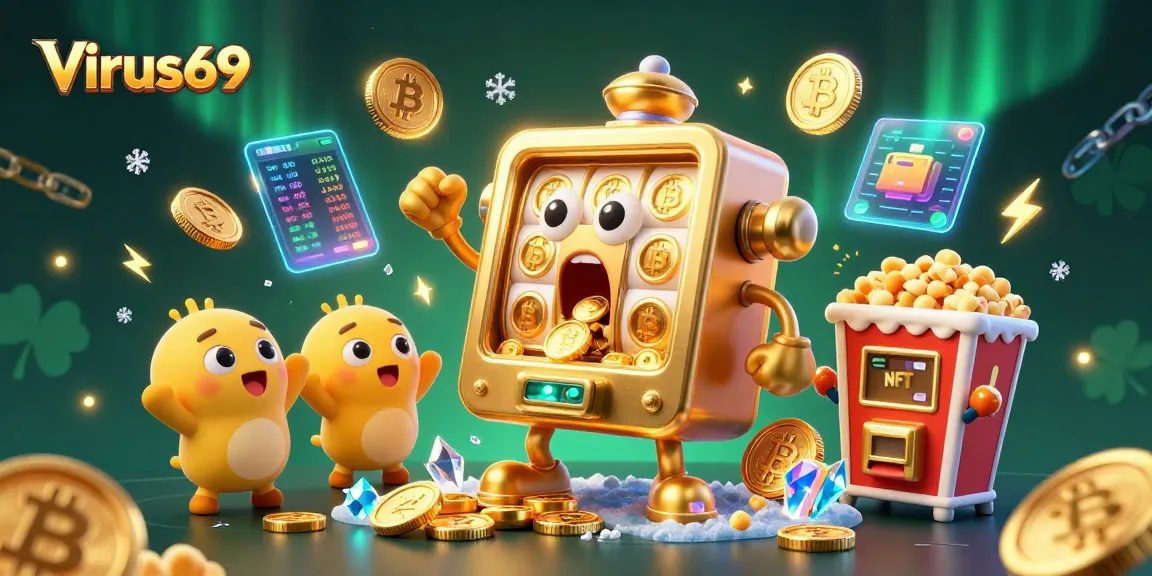 Experience excitement with Virus69 as golden slot machines celebrate jackpots, radiating joy and wealth.