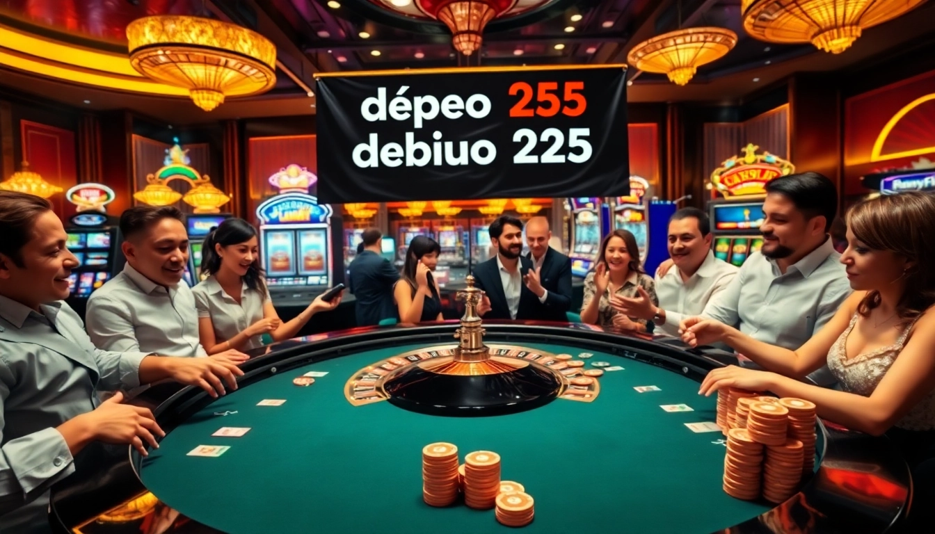 Players placing bets at a casino roulette table with a promotional sign for depo 25 bonus 25.