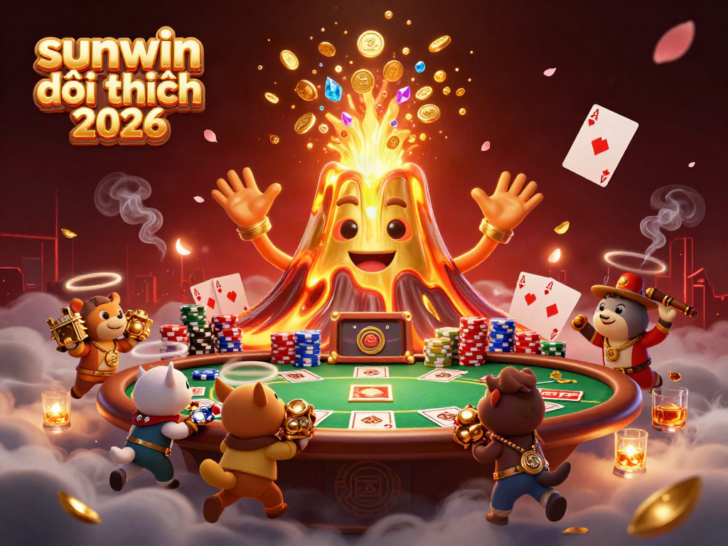 Experience thrilling gameplay at sunwin đổi thưởng 2026 with a golden volcano erupting coins and treasures.
