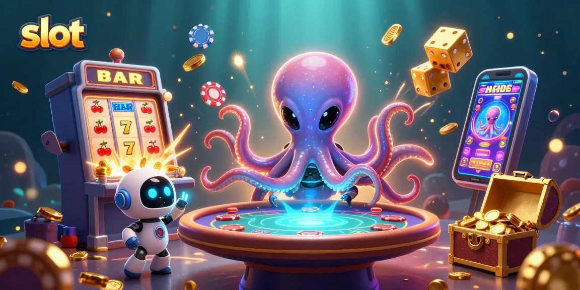 Aksi bermain slot yang mengasyikkan di dalam ilustrasi 3D dengan karakter unik dan simbol kasino.