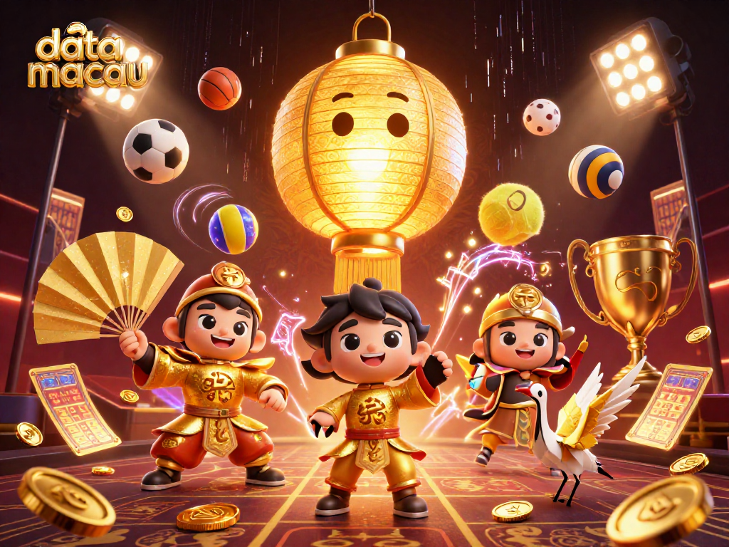 Engaging illustration showcasing data macau with 3D characters and vibrant casino elements depicting an exciting gambling atmosphere.