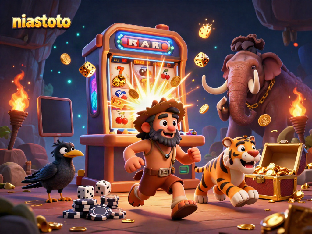 Experience the excitement of niastoto with vibrant 3D casino scenes showcasing massive jackpots and playful characters.