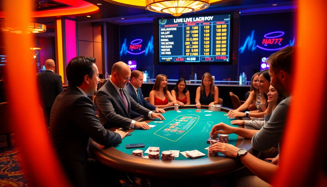 Engaging scene of live blackjack at NA777 casino, showcasing excitement and professionalism.