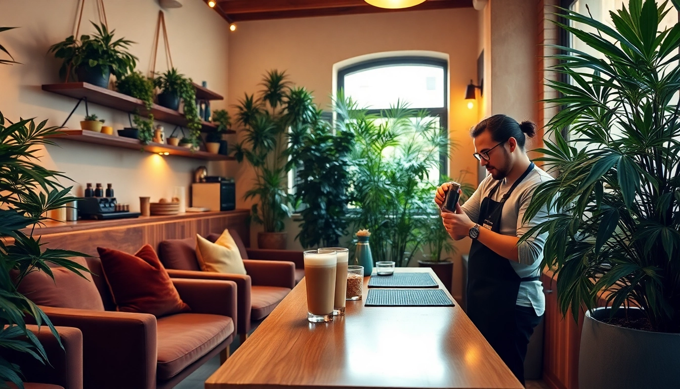 Enjoying a cannabis-infused drink at a Cannabis Coffee Shop lloret de mar, cozy and inviting atmosphere.