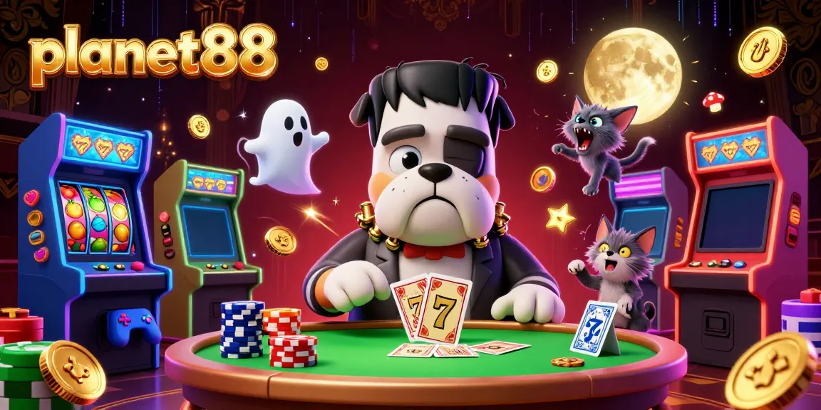Engaging gaming atmosphere showcasing planet88 with whimsical characters and casino slots on a vibrant table.
