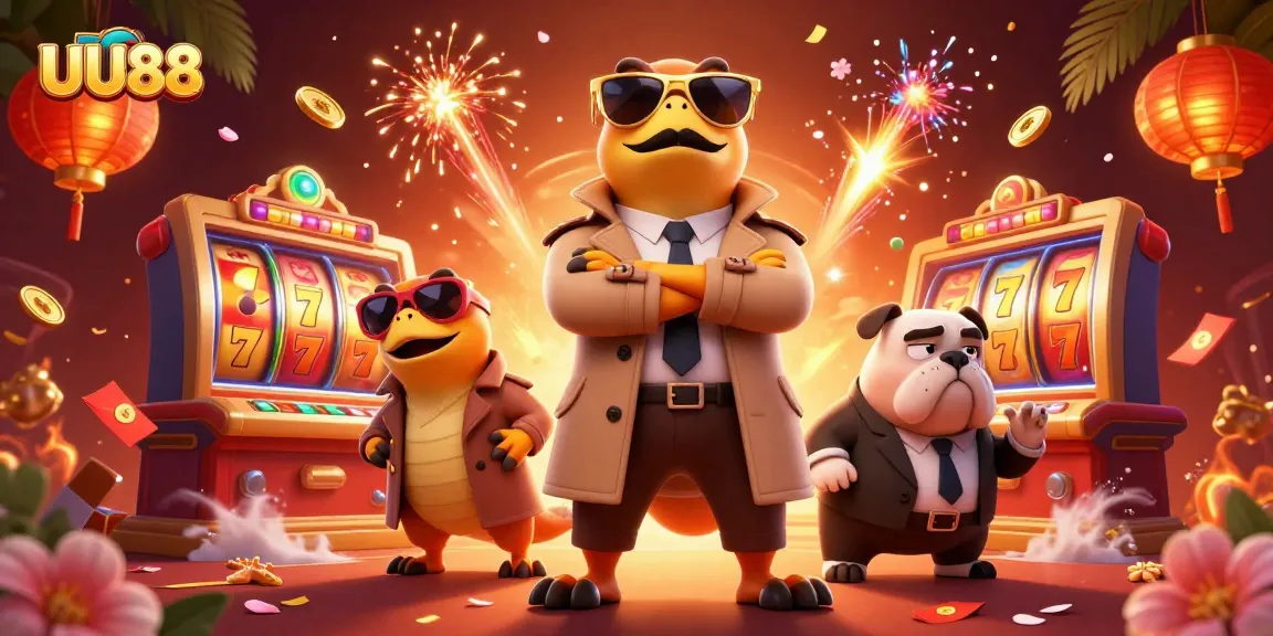 Experience thrilling gambling action with UU88's lively 3D scene, showcasing slots and vibrant atmosphere.