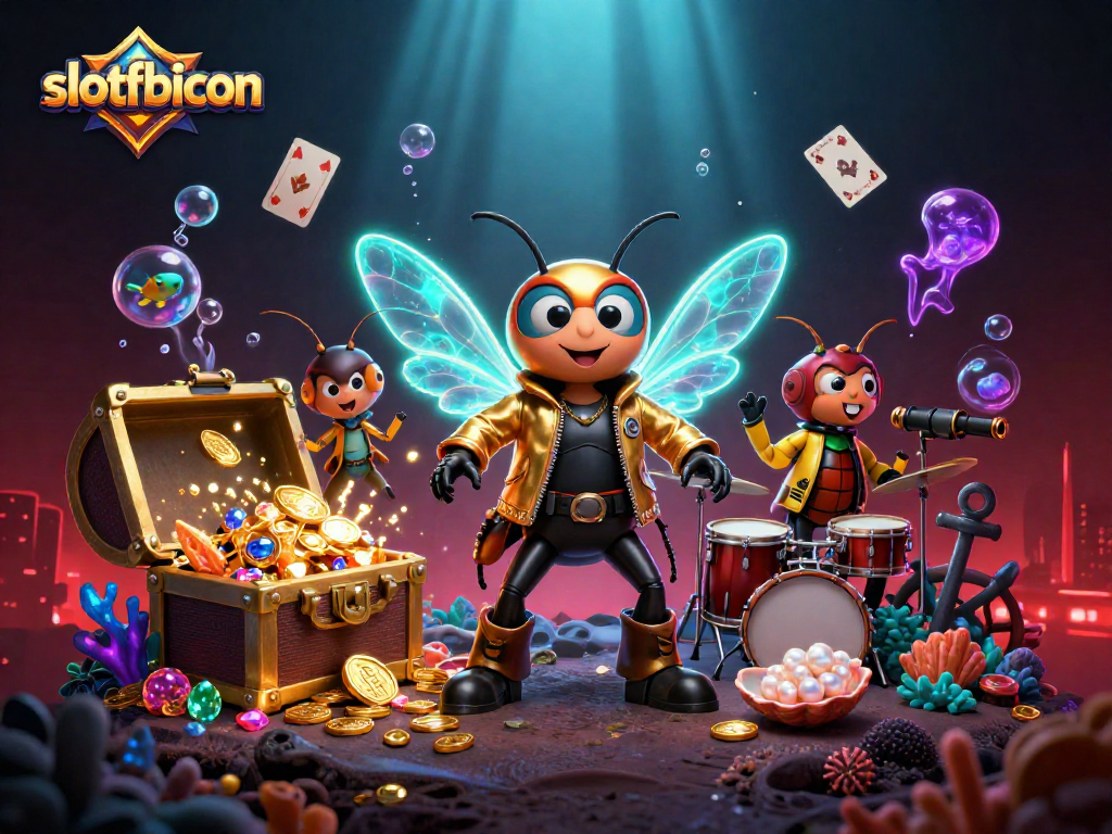 Experience thrilling gameplay with slotfbicon's vibrant 3D cartoon rock star scene featuring exciting casino elements.