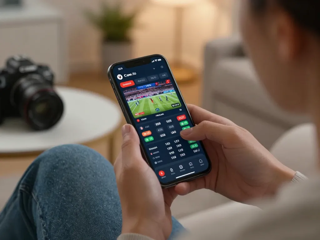 Engaged user exploring keo nha cai betting odds on a smartphone in a cozy setting