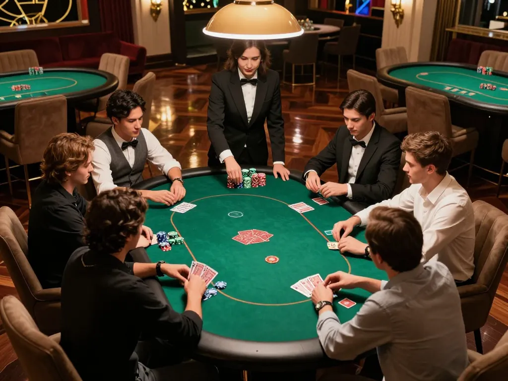 Pemain terlibat dalam permainan poker strategis di meja taruhan tinggi, pengalaman daftar deluna4d.