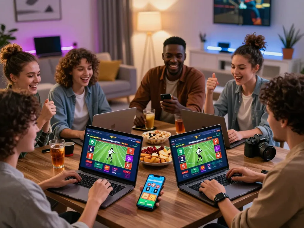Exciting online gaming experience at https://78winbs.com/ with friends enjoying virtual sports betting and casino games.