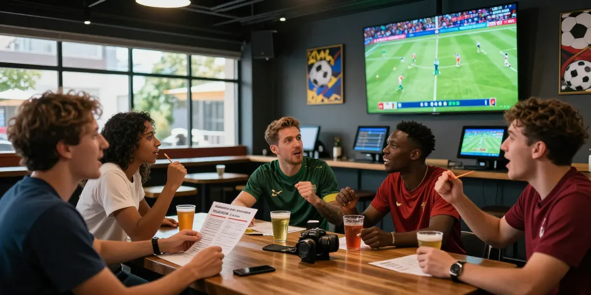 Excited fans enjoying TEMPOTOTO daftar at a lively sports bar during the 2026 World Cup.