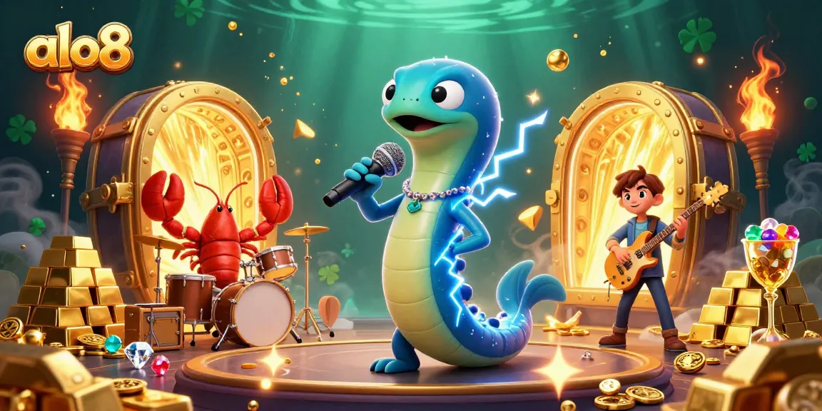 Experience the excitement of alo8 with a lively underwater casino scene featuring an electric eel DJ.