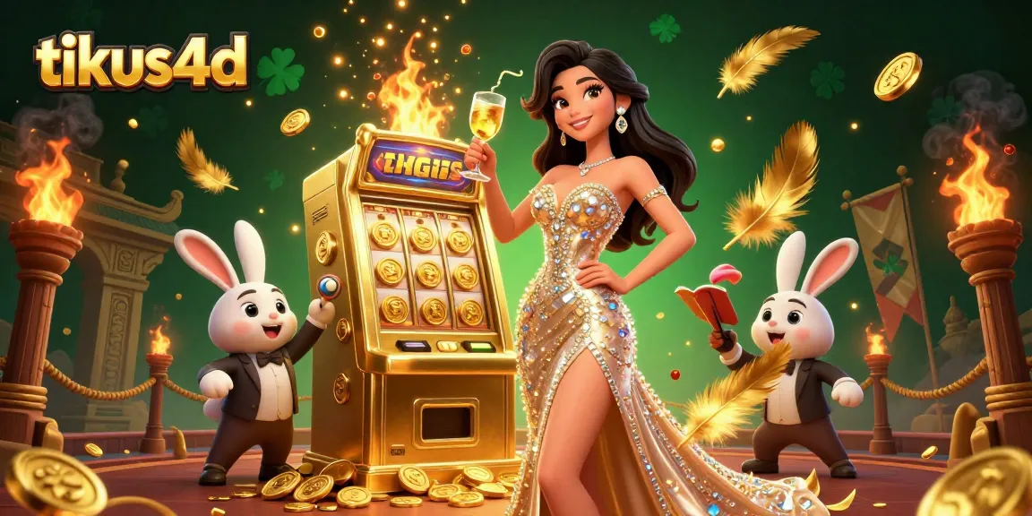 TIKUS4D offers winning strategies with stunning visuals of a lady celebrating beside a huge jackpot slot machine.