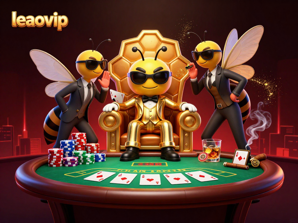 Experience the thrilling gaming action at LEAOVIP, where a bumblebee mob boss and bodyguards strategize over poker chips.