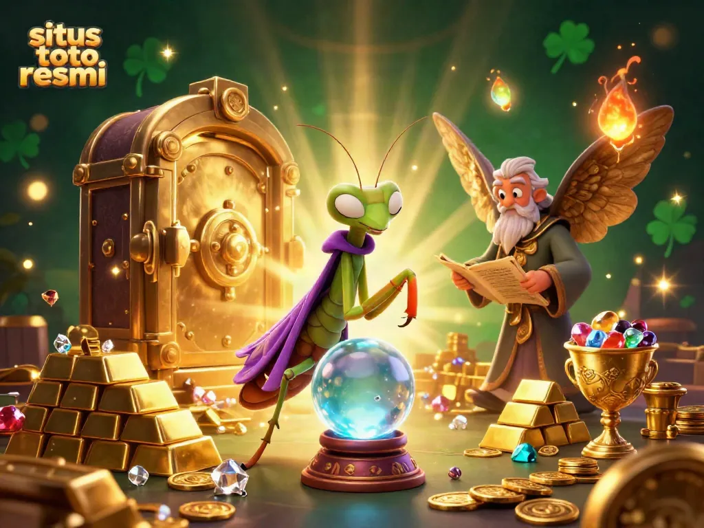 Engaging scene of situs toto resmi with vibrant casino characters and treasures.
